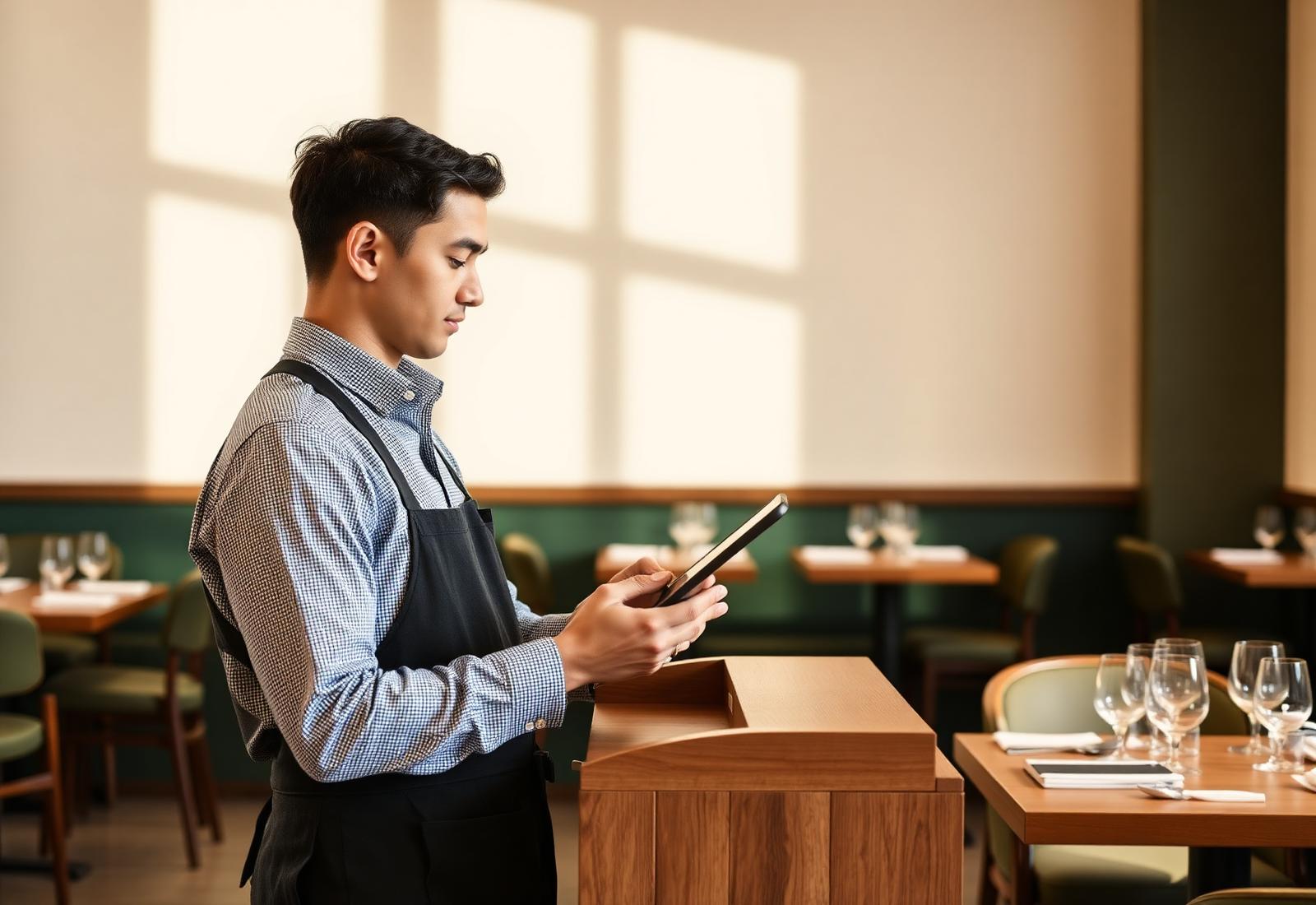 Gastheer werkt met TAVYNO op een tablet